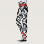 Leggings Modèle moderne noir et blanc damassé rouge (Gauche)