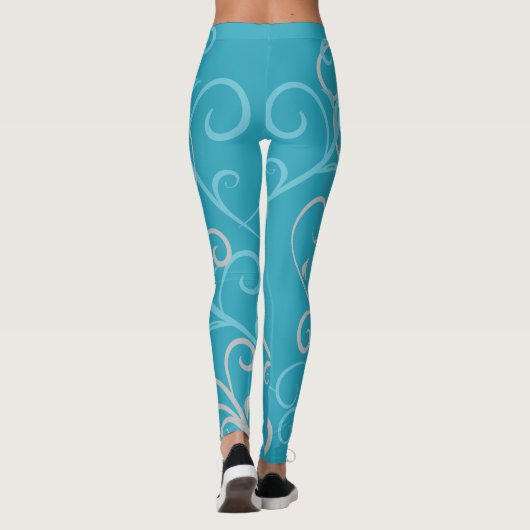 Leggings Modern Aqua Blue Swirl Pattern (Dos)