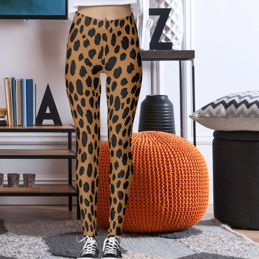 Leggings Modern Black And Brown Leopard Skin Safari Pattern