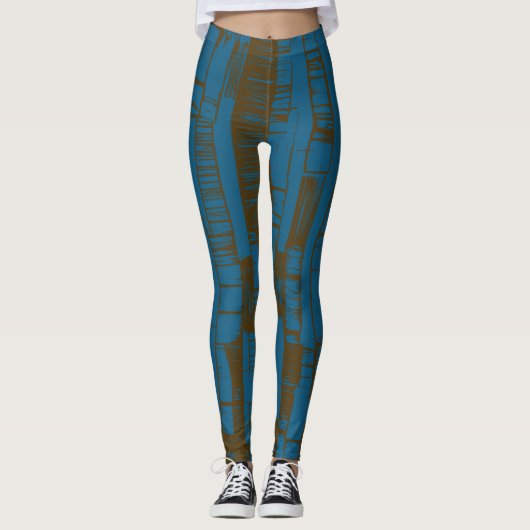 Leggings Modern blue &brown abstract pattern (Devant)