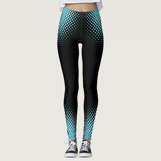 Leggings Modern Custom Logo Electric-Blue Halftone on Black (Devant)