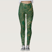 Leggings Modern Green Gold Foliage Plant Botanical Design (Devant)