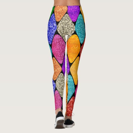 Leggings Modern Harlequin Pattern Sparkly Mardi Gras  (Dos)