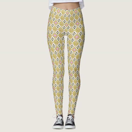Leggings Modern Olive & Magenta Geometric Tribal Pattern (Devant)