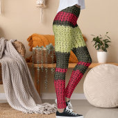 Leggings Modern Red Brown And Beige Striped Knitted Pattern