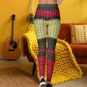 Leggings Modern Red Brown And Beige Striped Knitted Pattern