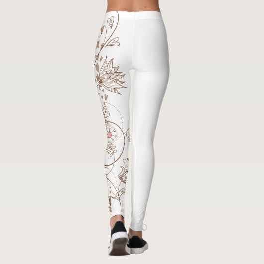 Leggings Modern Scroll Hearts Tan Pink Ajouter Nom Valentin (Dos)
