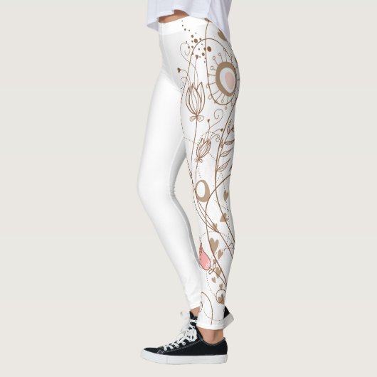 Leggings Modern Scroll Hearts Tan Pink Ajouter Nom Valentin (Gauche)
