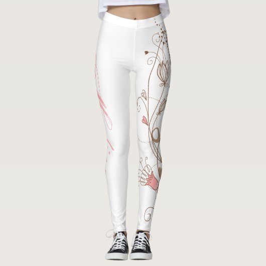Leggings Modern Scroll Hearts Tan Pink Ajouter Nom Valentin (Devant)