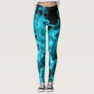 Leggings Moderne à la mode abstrait sur des flammes d'Aqua