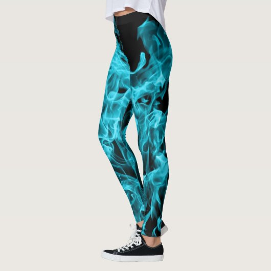 Leggings Moderne à la mode abstrait sur des flammes d'Aqua (Gauche)