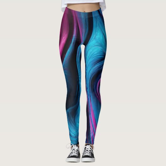 Leggings Moderne Abstrait-bleu et rose- (Devant)