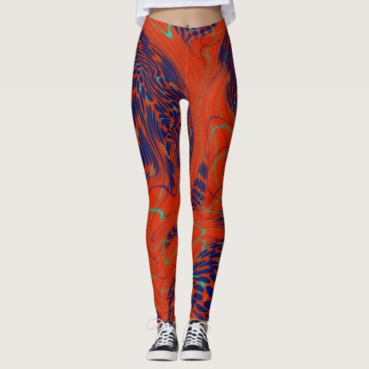 Leggings Moderne abstrait bleu orange (Devant)