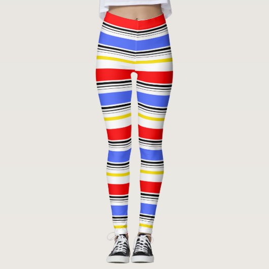 Leggings Moderne bandes rouges bleues et blanches (Devant)