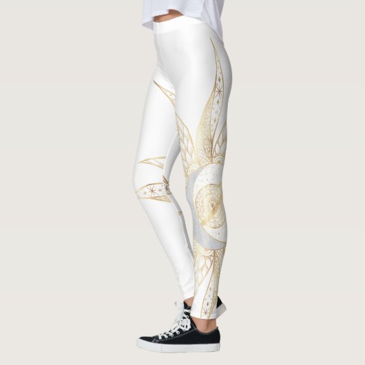 Leggings Moderne Blanc Or Soleil Lune Planète Universe Mand (Gauche)