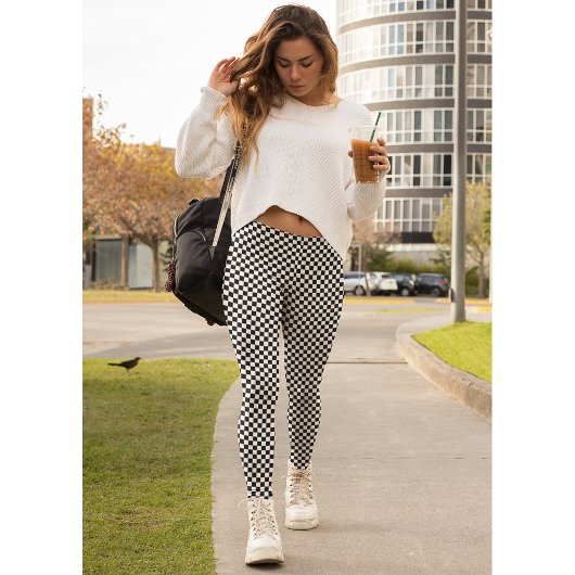 Leggings Moderne chic élégant noir blanc À damiers Motif