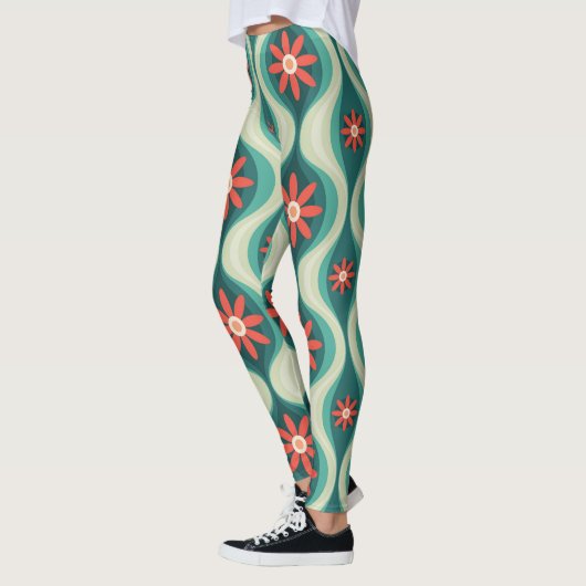 Leggings Moderne du milieu du siècle : Fleurs orange Abstra (Gauche)
