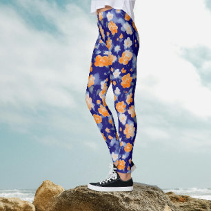 Leggings Moderne Féminin Aquarelle Florale Bleue Et Orange