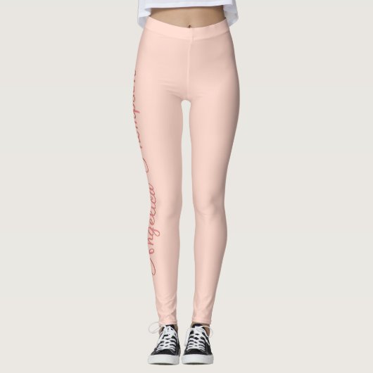Leggings Moderne Feminine Solide Rose Soft Script Nom perso (Devant)