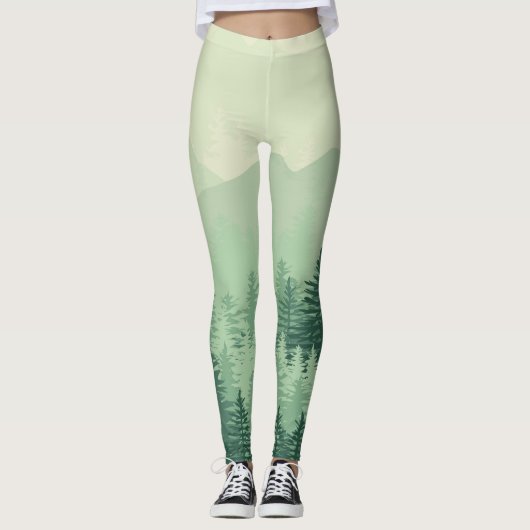 Leggings moderne grafische groene woudbomen (Voorkant)