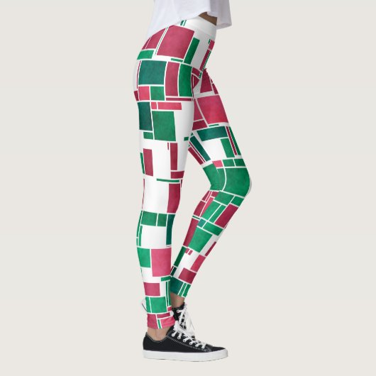 Leggings Moderne Gras Rouge et Vert Noël Mondrian (Droite)