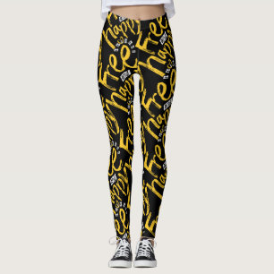 Leggings Moderne Libre Jaune Joyeux Sur Peinture Typographi