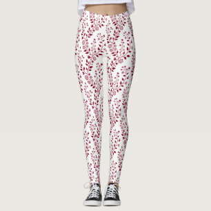 Leggings Moderne Minimaliste Floral Rouge Bourgogne Blanc