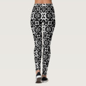 Leggings Moderne noir et blanc damas Graphisme floral (Dos)