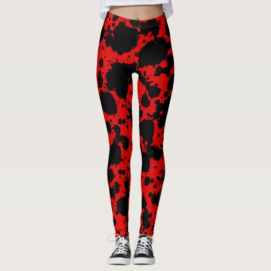 Leggings Moderne noir et rouge brillant Paint Splatter Funn (Devant)