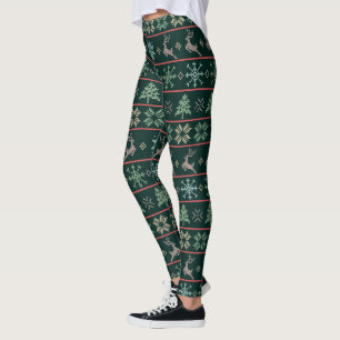 Leggings Moderne Nordic Knit Motif Fun laide Sweat Vert
