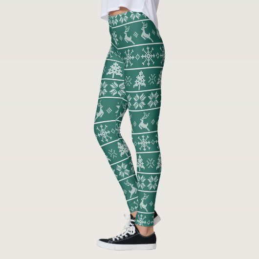 Leggings Moderne Nordic Knit Ugly Sweater Vert Blanc tendan (Gauche)