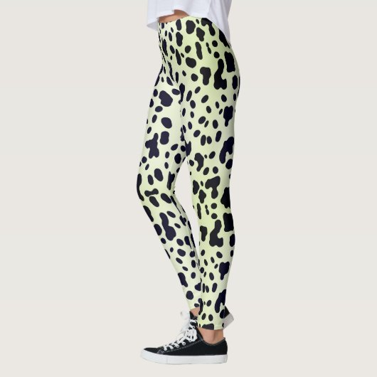 Leggings Moderne Pastel Green Black Cow Spots de peau Motif (Gauche)