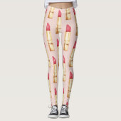 Leggings Moderne Pastel rose & rouge Motif à lèvres (Devant)