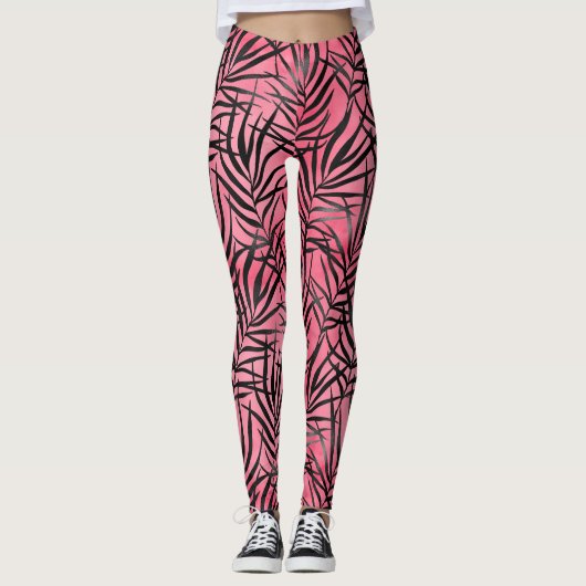 Leggings Moderne Pink Black Foliing Motif élégant Yoga (Devant)