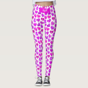 Leggings Moderne Purple Rose Doodled Hearts Valentine Nom
