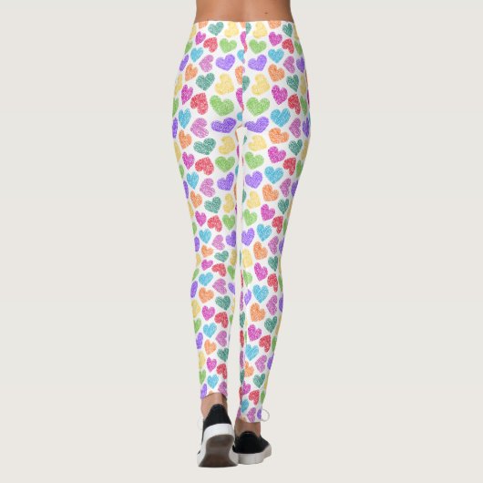Leggings Moderne Vibrant Rainbow Doodle Hearts Monogramme (Dos)