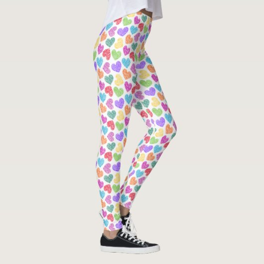 Leggings Moderne Vibrant Rainbow Doodle Hearts Monogramme (Droite)