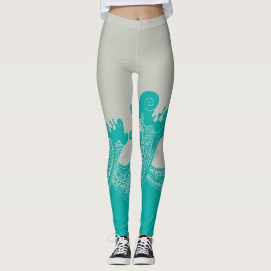 Leggings modernes Aqua et Grey Waves (Devant)