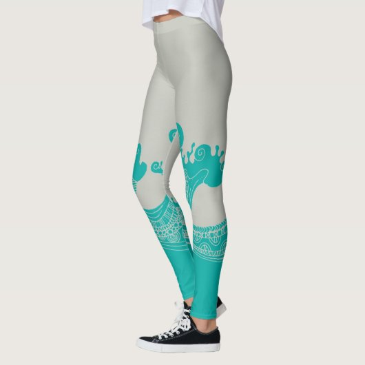 Leggings modernes Aqua et Grey Waves (Gauche)