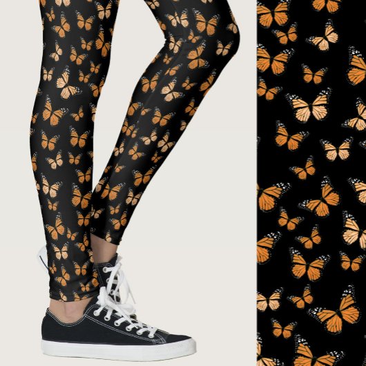 Leggings Monarch Butterflies Black Whimsical Patterned