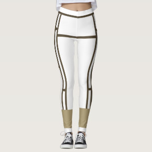 Leggings Mondriaan Geïnspireerd Wit Bruin 3