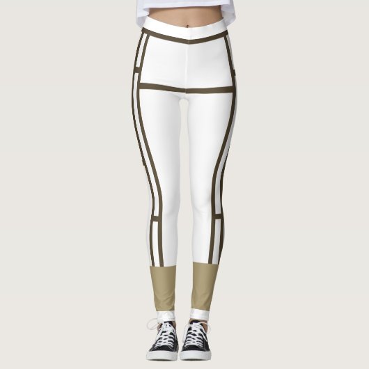 Leggings Mondriaan Geïnspireerd Wit Bruin 3 (Voorkant)