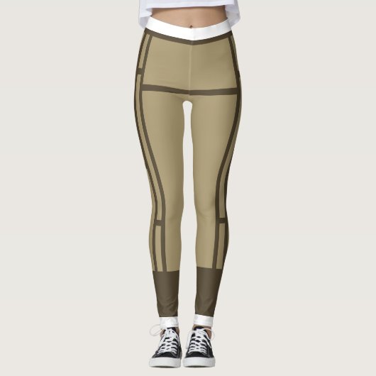 Leggings Mondrian Geïnspireerd Beige Brown 3 (Voorkant)