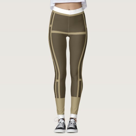 Leggings Mondrian Inspiré Brown Beige 3 (Devant)