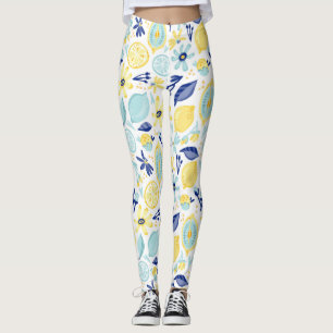 Leggings Monnaie de citrons jaune vert et bleu imprimé