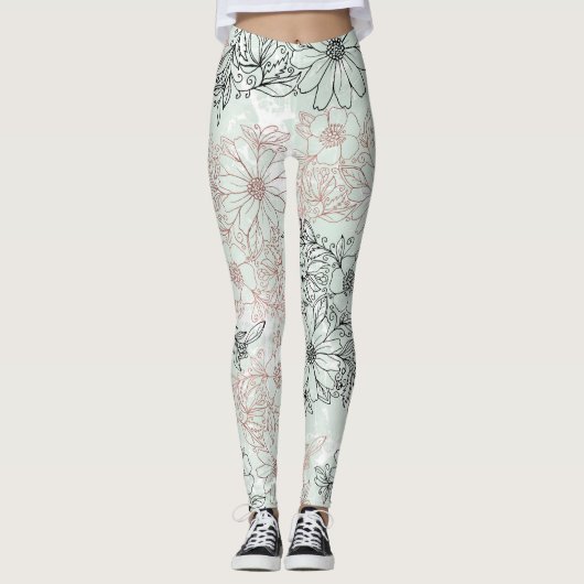 Leggings Monnaie moderne Rose noir or marbre floral (Devant)