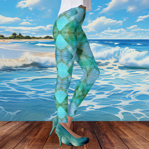 Leggings Monnaie Turquoise Abstrait Motif géométrique Leggi