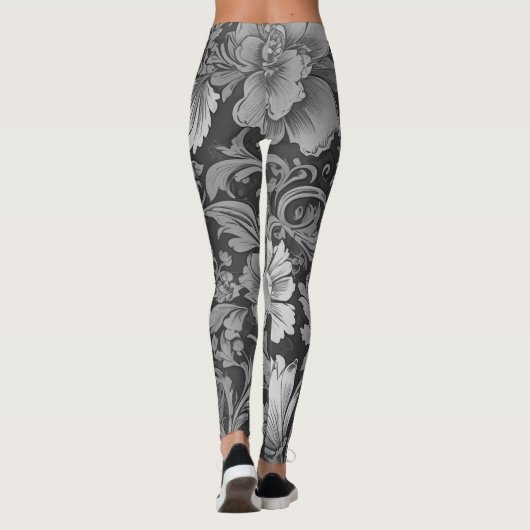 Leggings Monochrome Vintage Floral Pattern  (Dos)