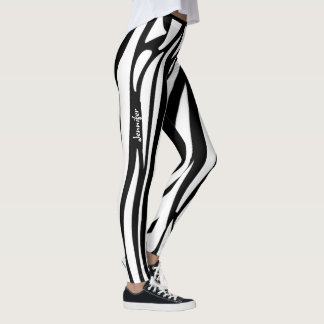 Leggings Monogram tendance à rayures noires et blanches mot