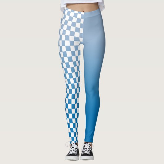 Leggings Monogramme Blue Gradient Blanc À damiers Motif (Devant)